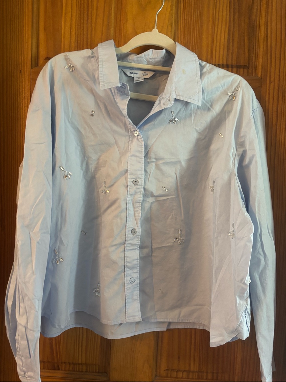 Old Navy Light Blue Women's Button-Down Shirt with Bead Embellishments